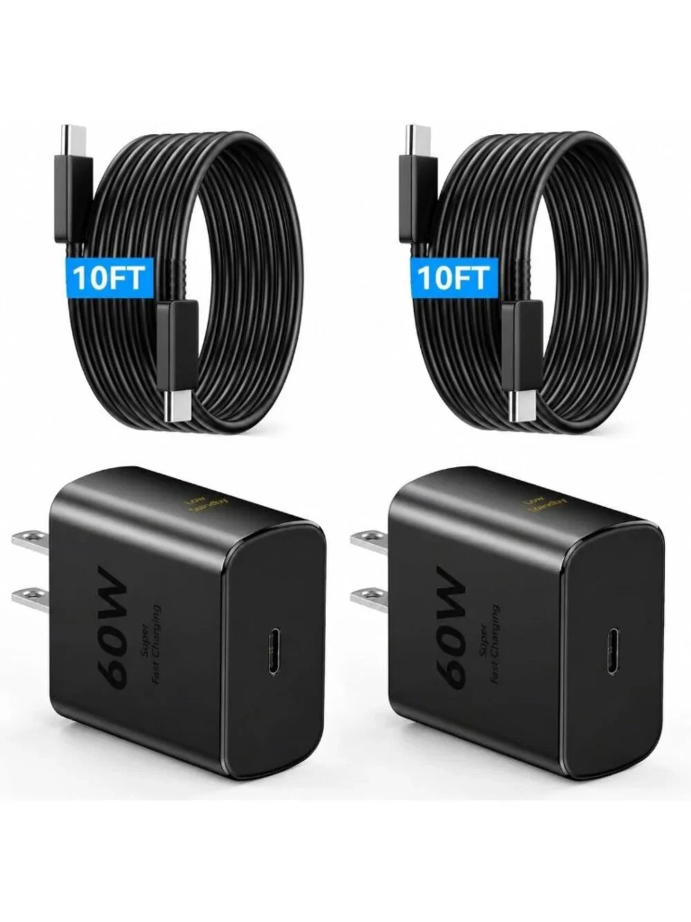 60W Fast USB C Charger Block & 10FT Cable for Android Phones - Quick Charge